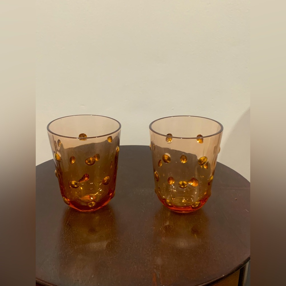Anthropologie Amber Color Cup drink glasses Set of 2 decor NEW